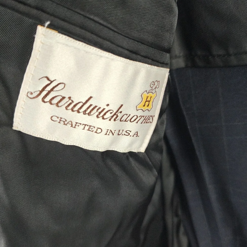 Vintage Hardwick Clothes Windowpane Navy Blazer Sport Coat Mens 44 R Made In USA
